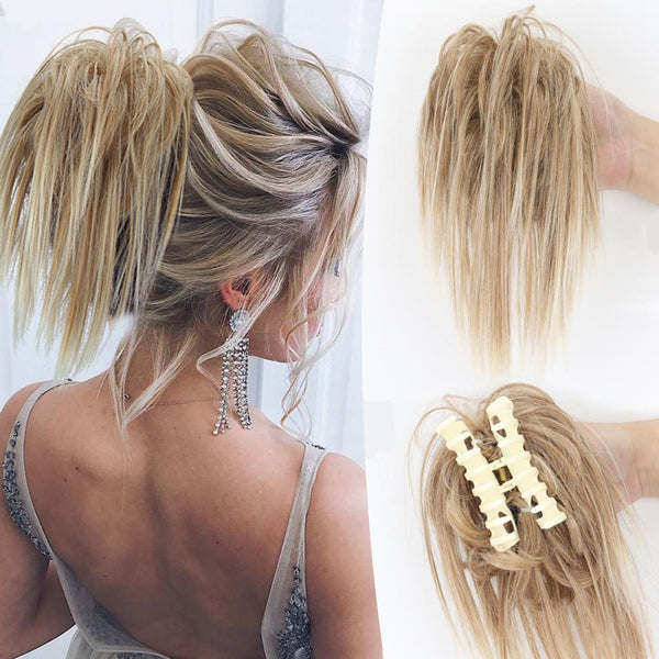 Extensions de cheveux synthétiques courtes blondes naturelles pour femmes, Chignon en Fiber synthétique, usage quotidien, postiche Cosplay