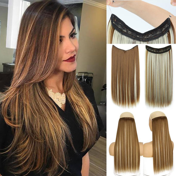 Women Long Brown Ombre Color Straight Hair Extensions Synthetic Fiber Natural Daily Wear Cosplay Straight Hair