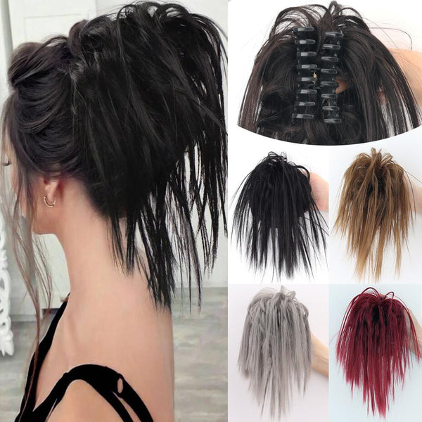 Women Short Natural Straight Messy Hair Extensions Chignon Synthetic Fiber Daily Wear Cosplay Hairpiece