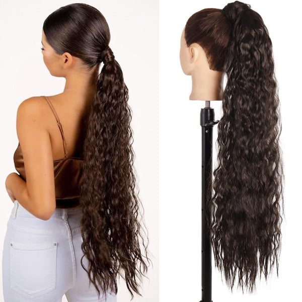 Women Long Curly Warp Around Ponytail Synthetic Fiber