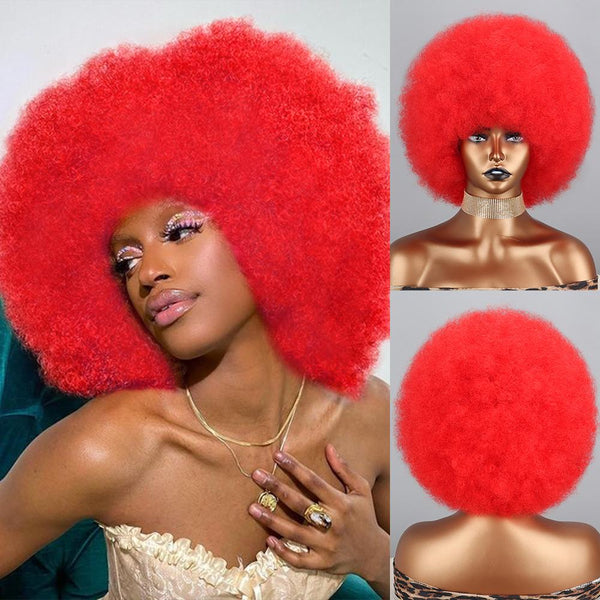 Afro Women Colorful Puff Kinky Curly Wig Synthetic Fiber Cosplay Daily Wear Party  Fluffy Curly Wig