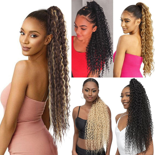 Synthetic Long Curly Ponytail Clip In Hair Extensions Ombre 26 Inch Drawstring Hairpiece for Women