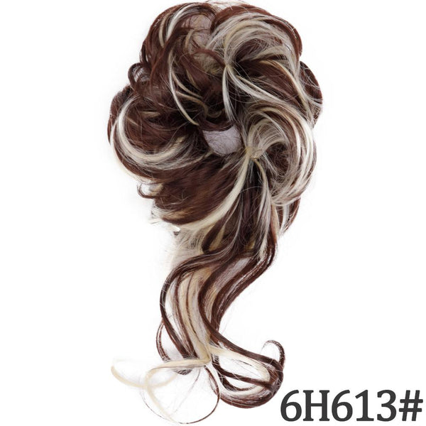 Synthetic High Temperature Fiber Curly Bun Messy With Elastic Band Women Wig Extension Ombre Blonde