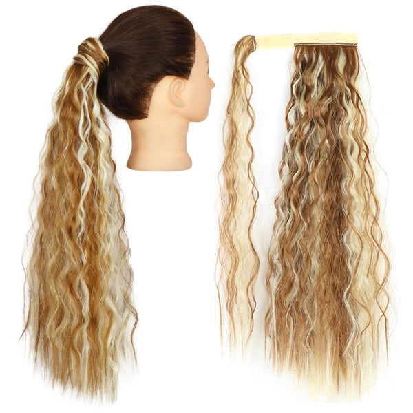 Long Blonde Wavy Warp Around Ponytail Synthetic Fiber