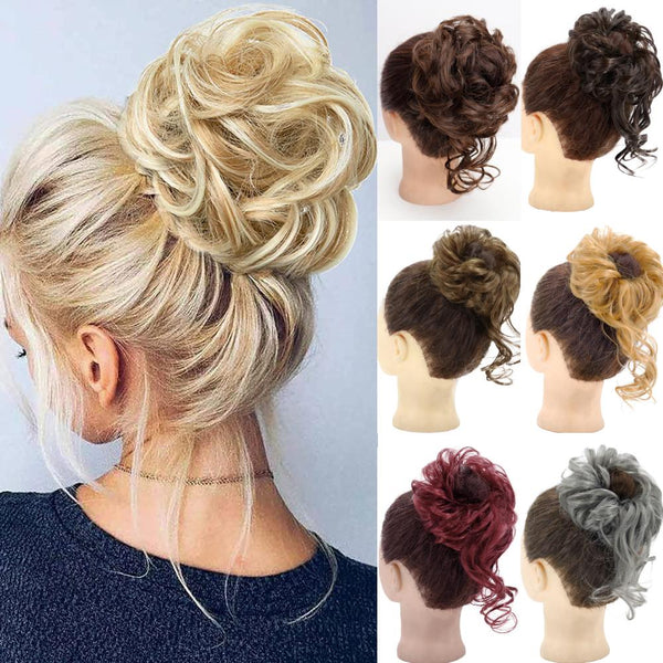 Chignon bouclé en Fiber synthétique haute température, Extension blonde avec bande élastique pour femmes