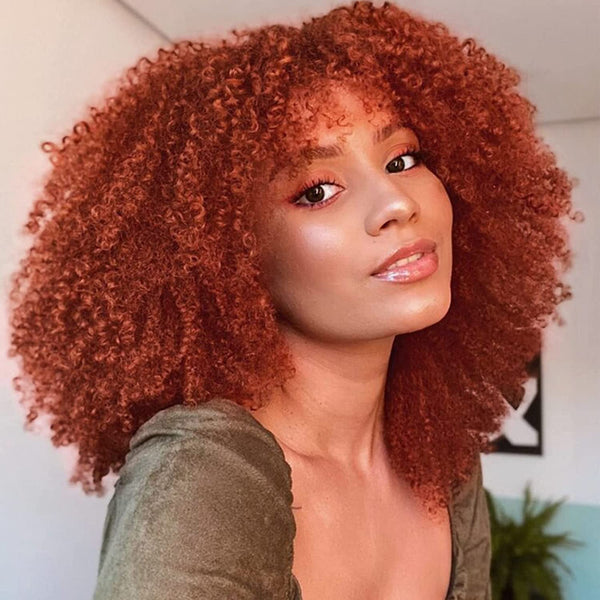 14 Inch Colorful Short Curly Afro Wigs with Bangs for Black Women