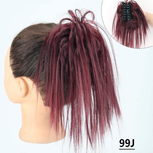 Extensions de cheveux synthétiques courtes et colorées pour femmes, postiche naturelle lisse et en désordre, Chignon en Fiber, usage quotidien, postiche Cosplay