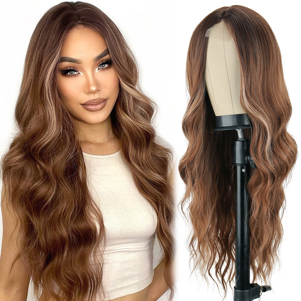 Synthetic Long Brown Wavy Wig for Women 26 Inch Long