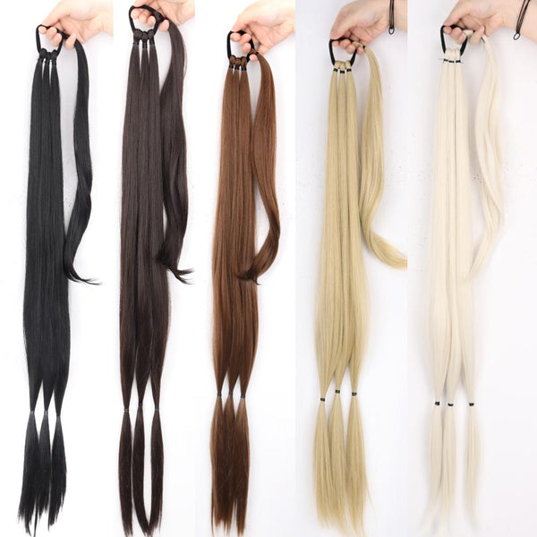 Longues tresses en fibres synthétiques queue de cheval Extensions de cheveux naturel noir brun envelopper autour de la queue de poney pour les femmes